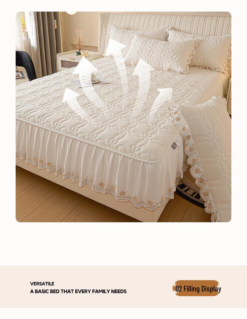 Princess Style Wool Lace Bed Skirt Cover - Non-Slip All-Season Thickened Mattress Protector for Single Beds