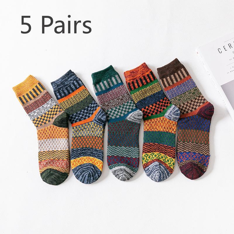 5 Pairs of Thickened Men's Woolen Socks with A Thick Winter Drawstring for Men's Mid-calf Socks