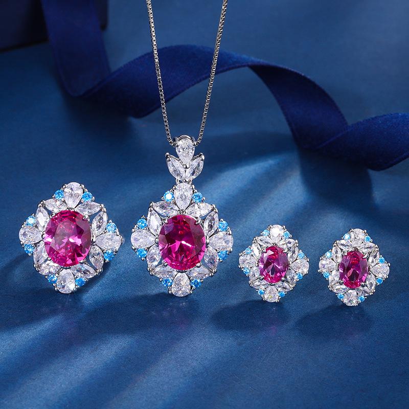 Jewelry Popular Ring Simulation Rose Red Corundum Temperament Set Women 10 * 12-6 * 8