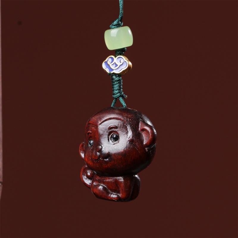 Rosewood and Green Sandalwood Monkey Zodiac Pendant Ornament