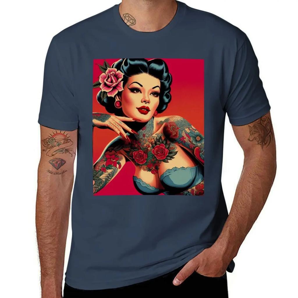 Retro Tattoo Japanese Woman T-Shirt summer top hippie clothes compression shirt men