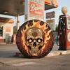 Cool Dark Flame Skull With Glowing Eyes Polyester Tire Cover, Universal Fit For Cars, Suvs, And Rvs, Dustproof And Sunproof Spar