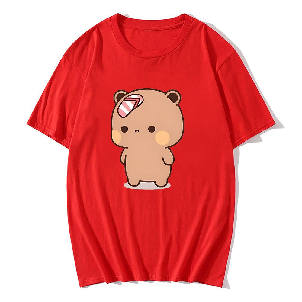 Couple Bubu Is Throwing Flip-flops At Dudu T-shirt Funny Valentines Day Clothes Cute Panda Bear Bubu Dudu Tops Y2k Cotton Tshirt