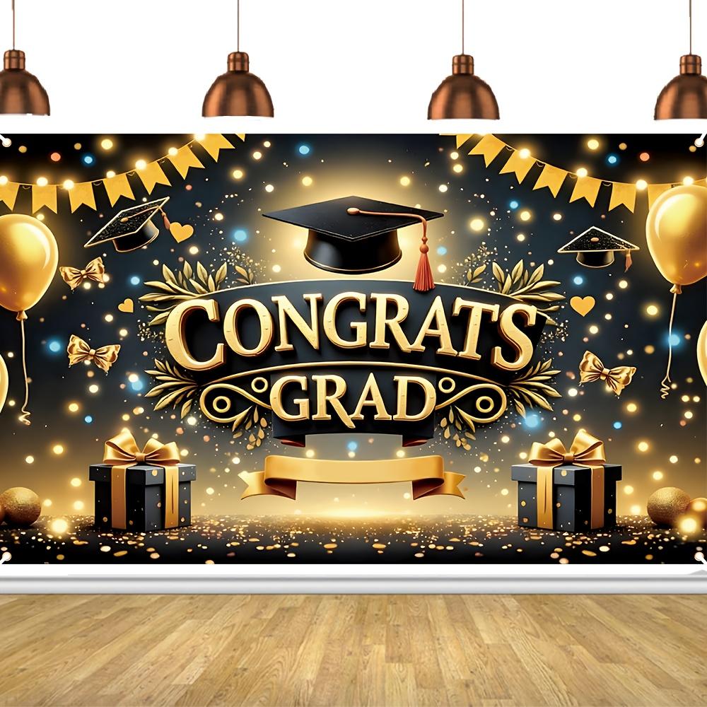 One item black and gold graduation gown congratulatory graduation decoration with balloons and gifts graduation party wall