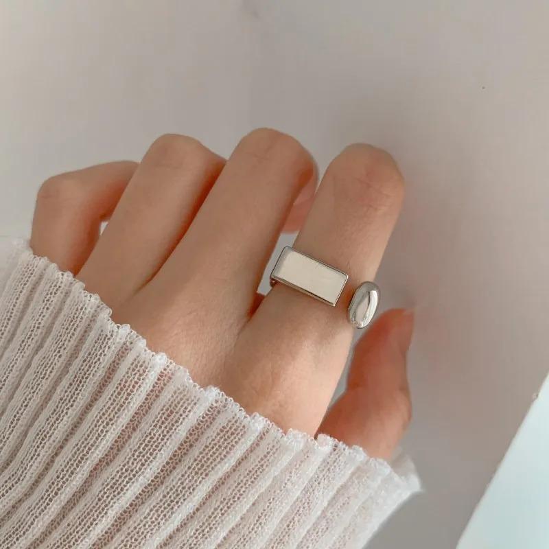Silver Simple Punk Hollow Rings for Women Geometric Fashion Open Adjustable Handmade Party Jewelry Gift Allergy Engagement Ring