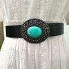 Retro Western Turquoise Belt with Distressed Silver Color Carved Buttons Natural Blue Turquoise Rodeo Style Cowboy Cowgirl Waistband