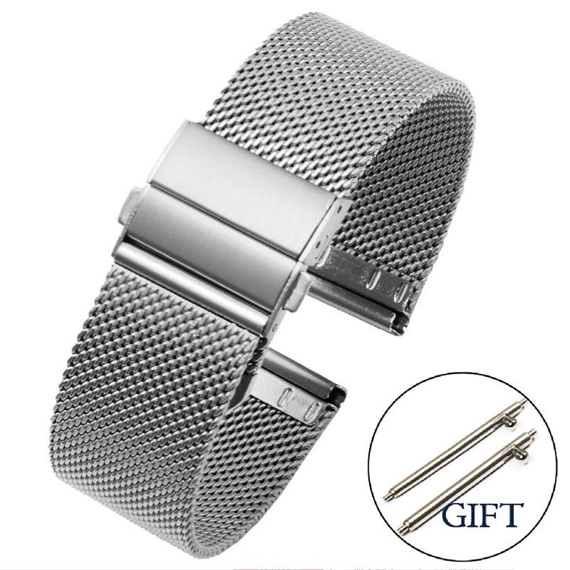 

0.6 Сетчатый миланский ремешок из нержавеющей стали 18 мм 20 мм 22 мм для DW 2,5 мм толщина проволочного ремешка регулируемая длина аксессуары для часов 18mm серебряный