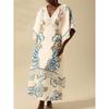 Amazon Vacation 2025 Summer New V-neck Fashion Loose Print High Waist Long Dress Women Dress