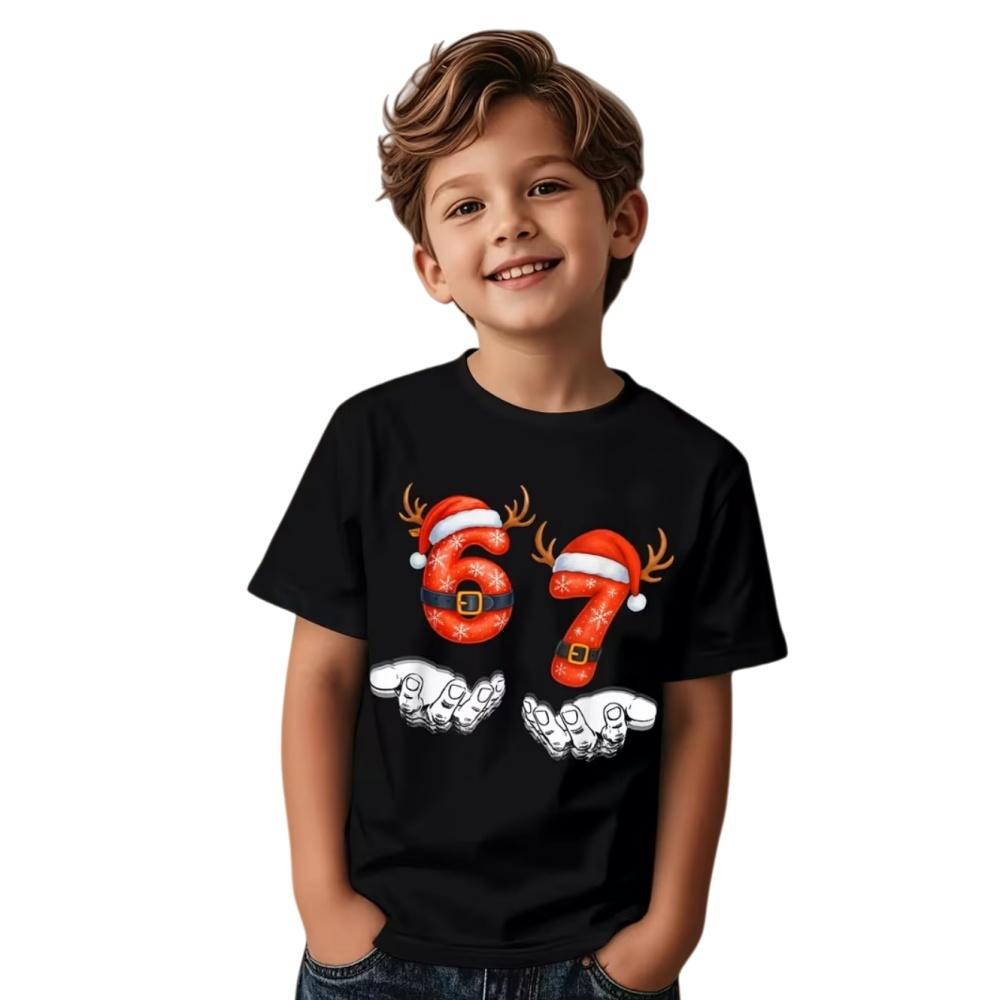 Fun Six Seven 6 7 Meme Design T-Shirt for Kids Chaotic Humor Y2k Game Saying Tees Christmas Gift Top Fashion Children's Clothing