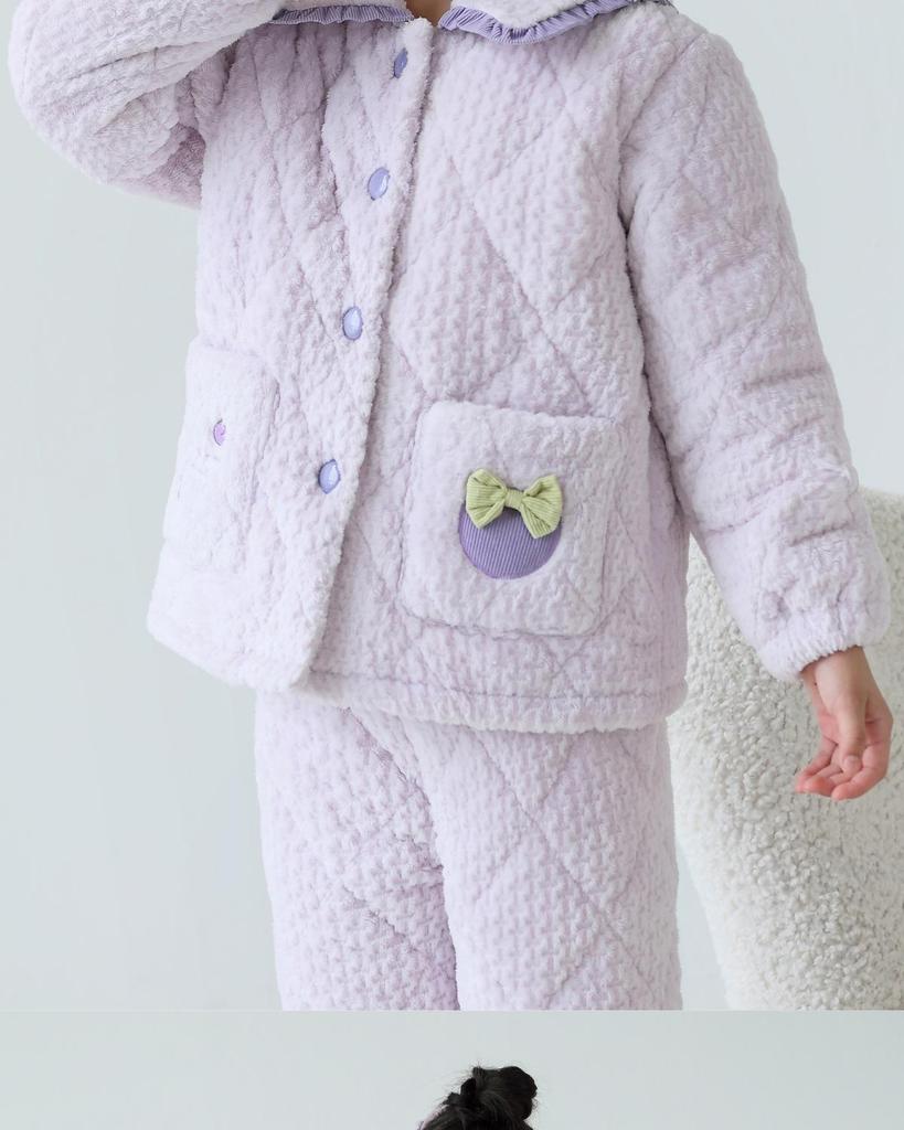Lulu Cow Girls' Winter Flanell Gesteppter Pyjama - Warme Dreilagige Nachtwäsche für Mittlere und Große Mädchen