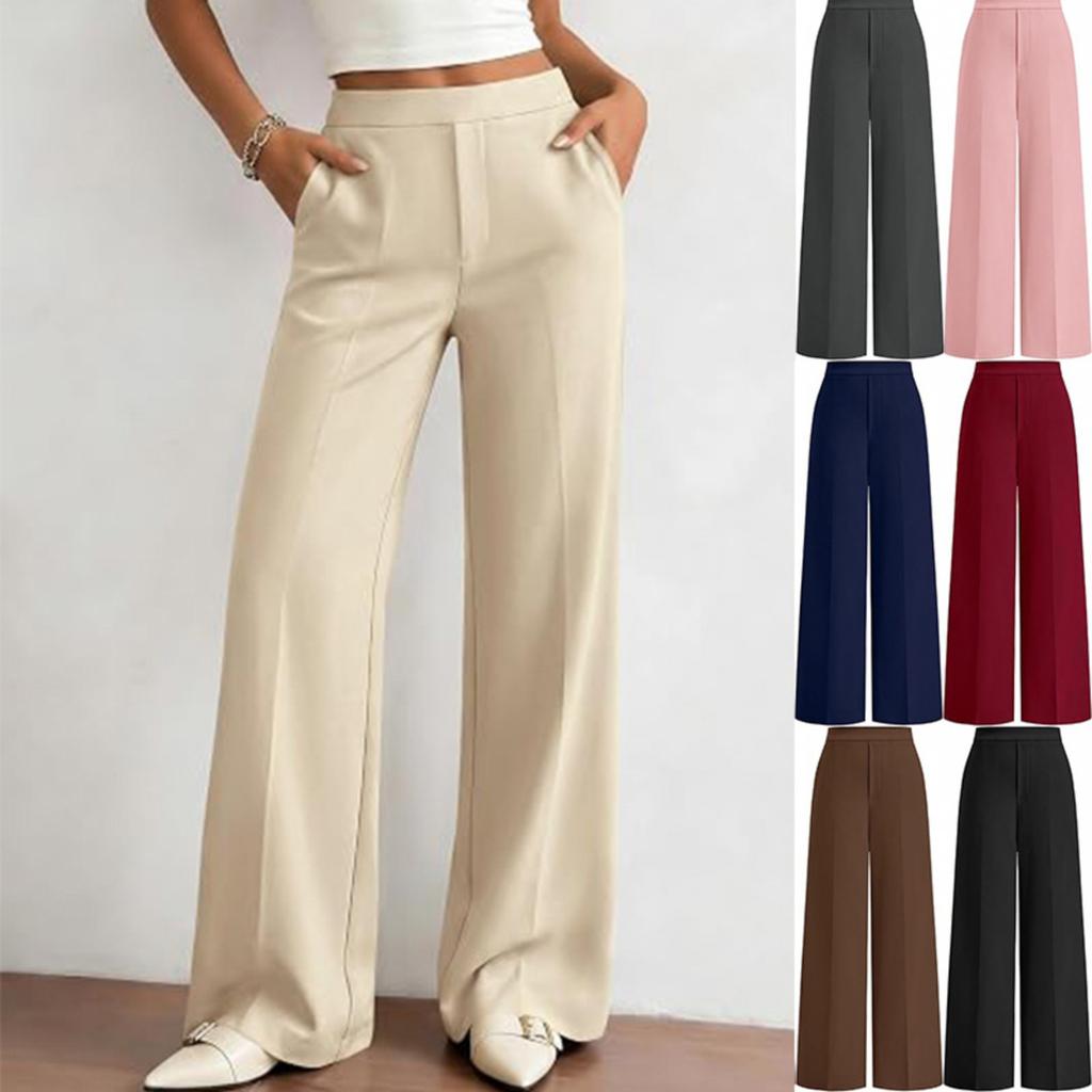 Women's Versatile Wide Leg Pants Business Casual Flattering Color for Work Commute