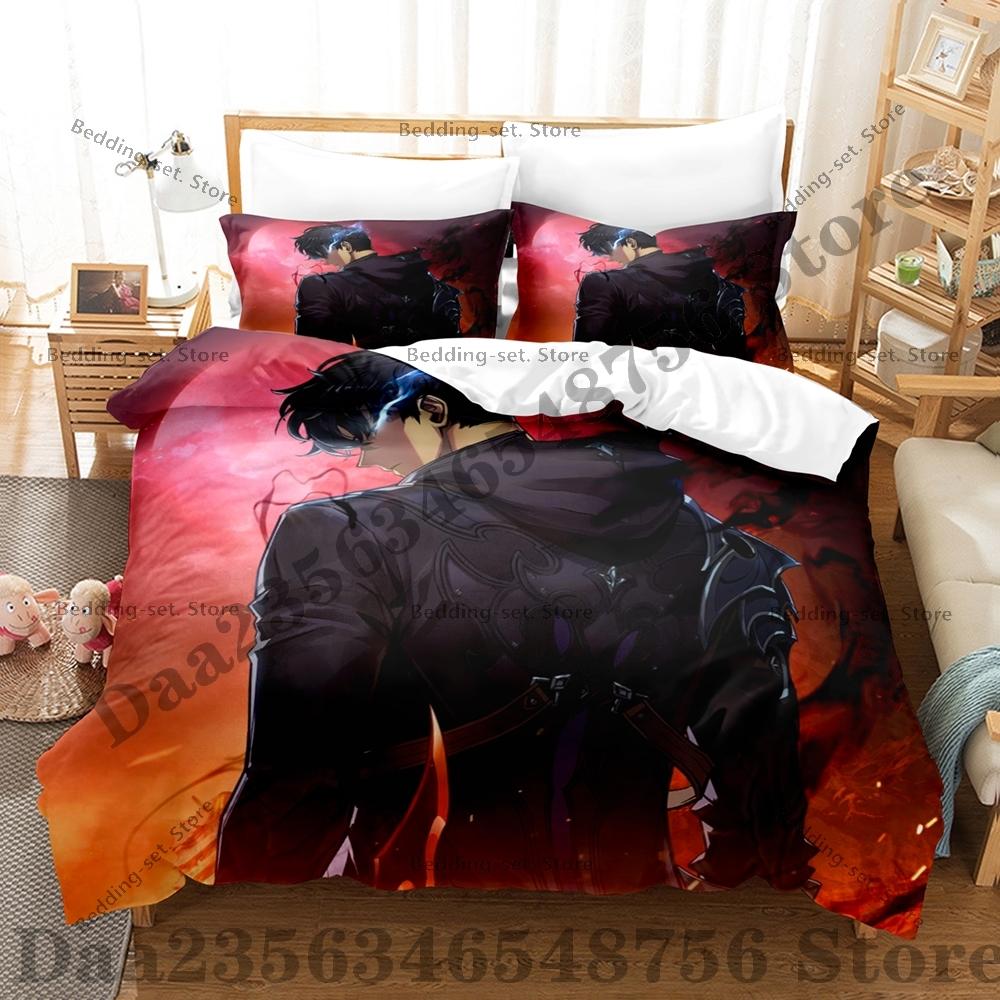 Comforter Solo-Leveling Three-Piece Set Sung Jin-Woo Bedding Set Single Twin Full Queen King Size Bed Set Bedroom s Anime