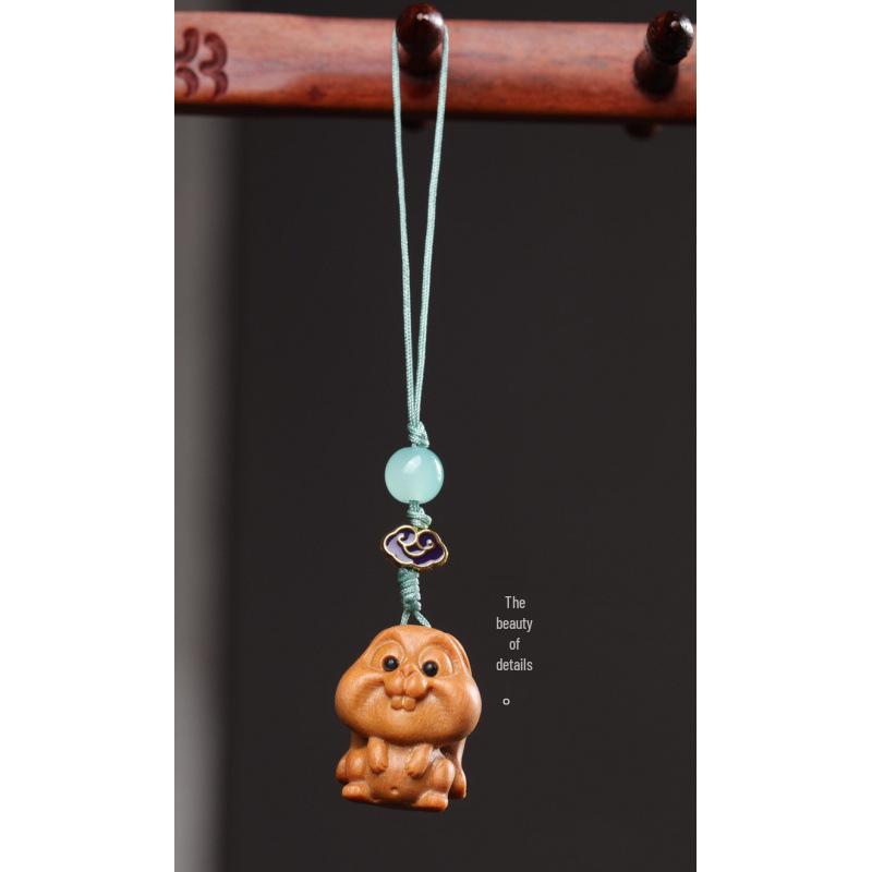 Green & Red Sandalwood, Ebony Elf Rabbit Phone Charm & Key Ornament DIY Accessory