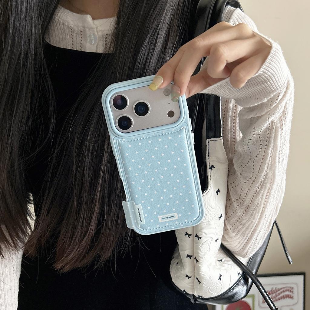 Simple Personality Blue Pink Solid Color Wave Point Leather Shock Proof Phone Cover Case for iPhone 17 16 15 14 Pro Max