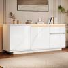 140*40*60cm Seitenschrank mit 3 Schränken, LED, Sideboard mit 1 Schublade, Verstellbare Regale, Hochglanz Wohnzimmerschrank, MDF, Weiß