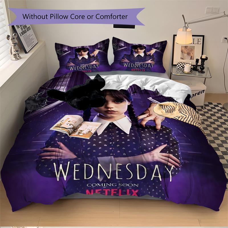 Ensemble de literie Design Costume Mercredi Addams Housse de couette Cadeau pour chambre à coucher, Comprend 1 housse et 2 taies d'oreiller, Pas d'insertB348
