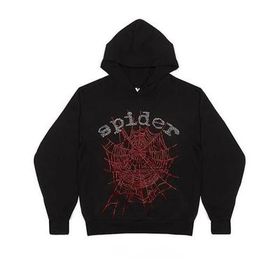 Trendy European American Style Hip Hop Spider Web Pattern Loose Fit Men Women's Hooded Sweatshirt Y2k Punk Streetwear
