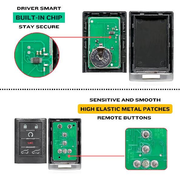 Replacement Keyless Entry Remote Car Key Fob for 2007 2008 2009 2010 2011 2012 2013 2014 Cadillac Escalade ESV, FCCID-OUC6000066, 315MHz 6 Buttons