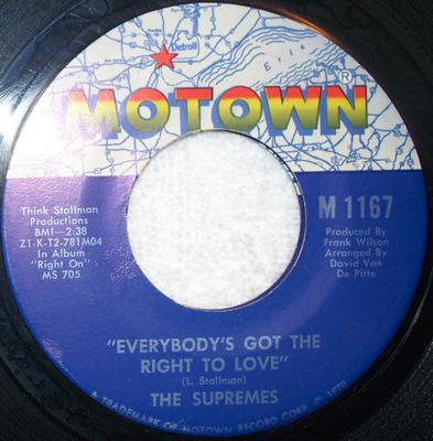 7-Zoll Schallplatte SUPREMES - Everybody's Got The Right To Love M1167 Motown 1970 US Soul/Funk Gebraucht