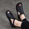Johnature Peep Toe Flat Sandals Retro Genuine Leather Comfortable Soft Sole Versatile Women's Shoes