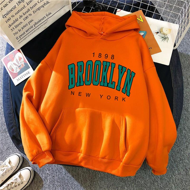 Autumn and Winter Fleece Loose Women's Sweater Hoodie Hot Sale Brooklyn Printed Couple Pullover Sweatshirt