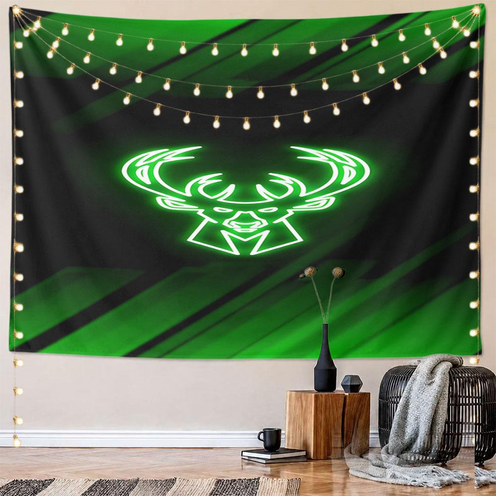 Glowing Green Deer Emblem Design Pattern Wall Hanging Tapestry Decorative Tapestry Home Decor for Bedroom and Living Room