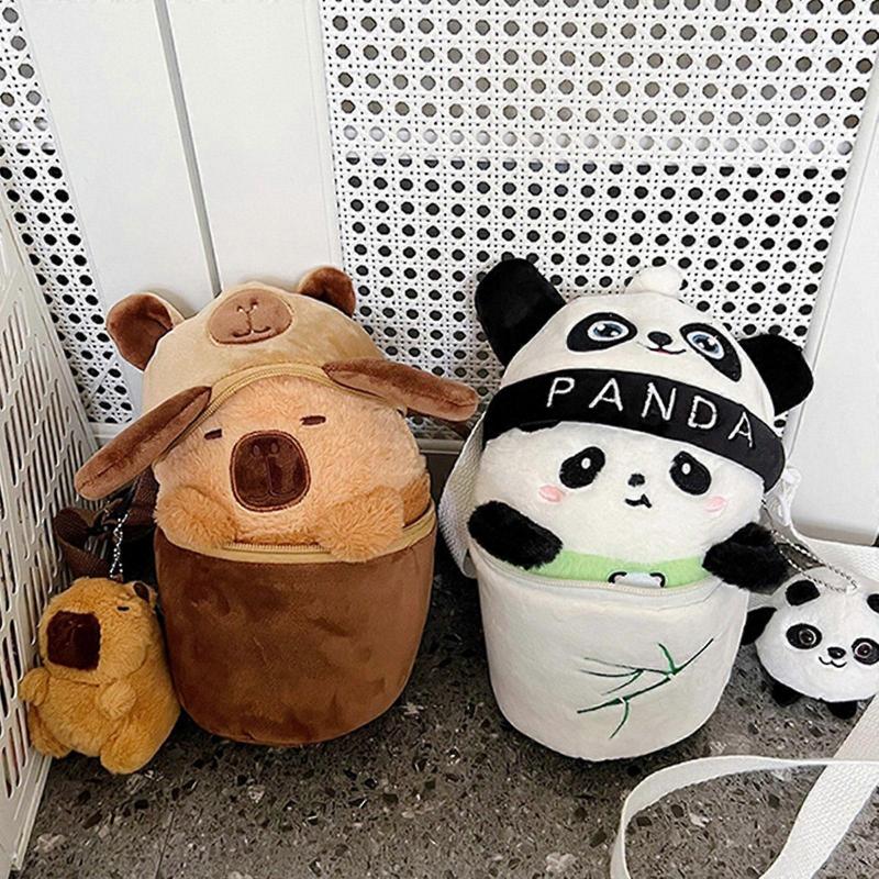 Plush Crossbody Bag Portable Soft Stuffed Doll Zipper Closure Shoulder Pack Capybara