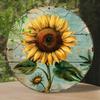 Panneau Métallique Tournesol Rond en Aluminium Résistant aux UV Imperméable Pré-percé Facile à Accrocher Art Mural Vintage Aquarelle Tournesol