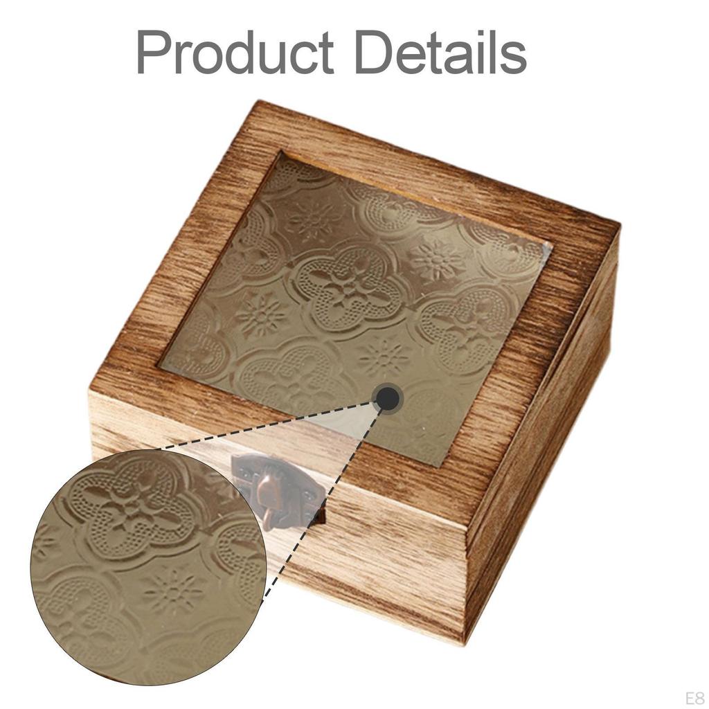 Wooden Storage Box Gift Gifts Semi Transparent Glass Lid Sturdy Organizer Ornament for Bedroom