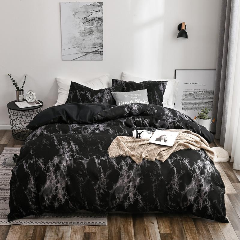Marble Pattern Solid Color Bedding Set - Duvet Cover & Bedsheet, 3 or 4 Pieces