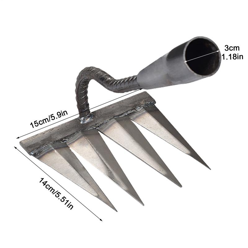 4-7 Teeth Iron Gardening Hoe Weeding Rake Farm Tool Grasping Raking Loosening Soil Nail Rake Tool Artifact Harrow Farm Tools