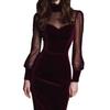 Long Sleeve Chiffon Mesh Patchwork Slim Fit Women's Elite Style One-Piece Dress