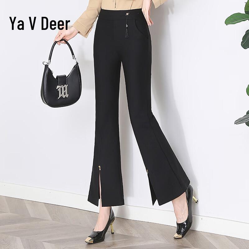 Yalu Women s High-Waist Lace Micro-Flare Split Hem Pants 2XL