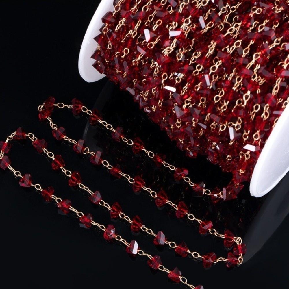Red Beads Crystal Stone Chains 1Meter Tassel Chain Fashion Copper Chain for Necklaces Bracelets
