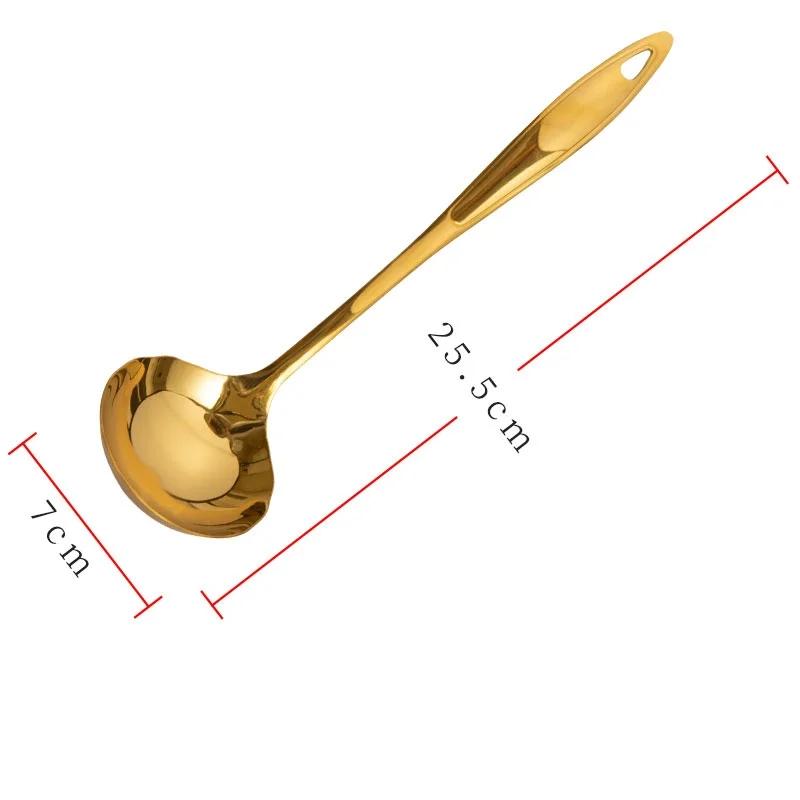 Leaky Stainless Steel Gold Plated Spoon Thickened Household Commercial Spoon Hot Pot Restaurant Ladle Cooking Soup Spoons