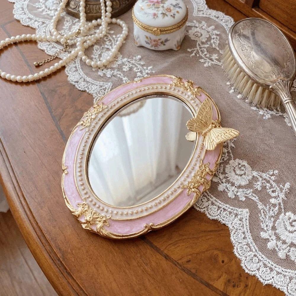 Romantic Antique Handheld Makeup Mirror Reliefs Portable Mirror Mini Retro Makeup Mirror  Gift