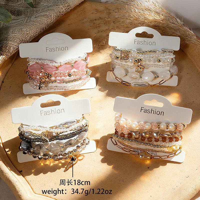 Bohemian holiday style love imitation pearl stacked bracelet ins niche Valentine's Day glass rice bead bracelet tide