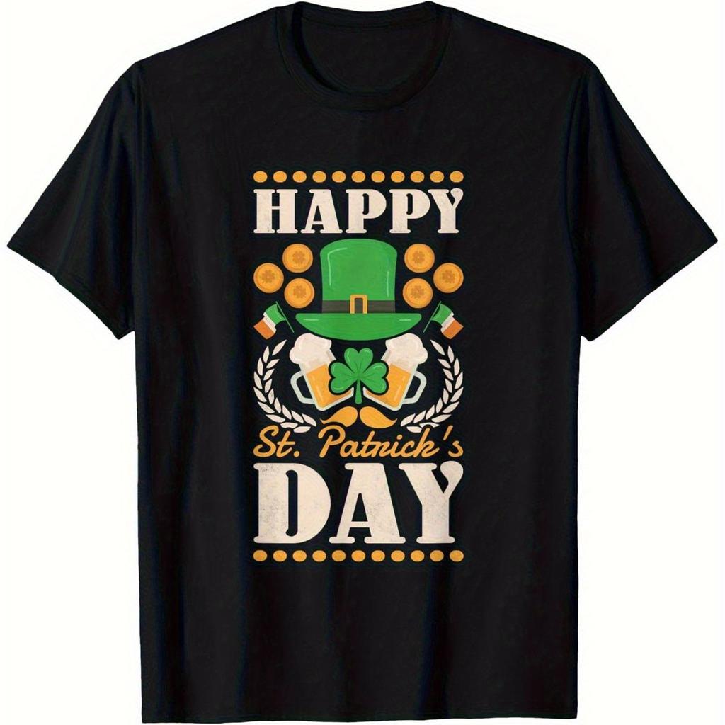 St. Patrick's Day Leprechaun Bier Grafik T-Shirt Atmungsaktives Baumwoll Casual Rundhals T-Shirt für Herren
