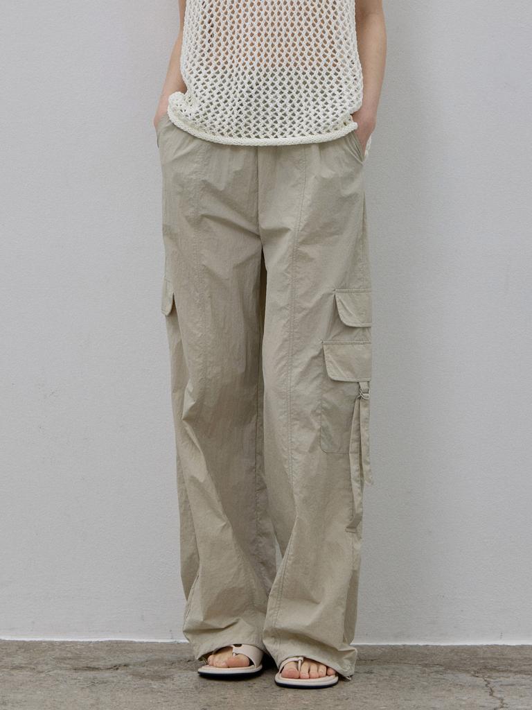 LE STUDIO Side Pocket Crinkle Pants Khaki Beige