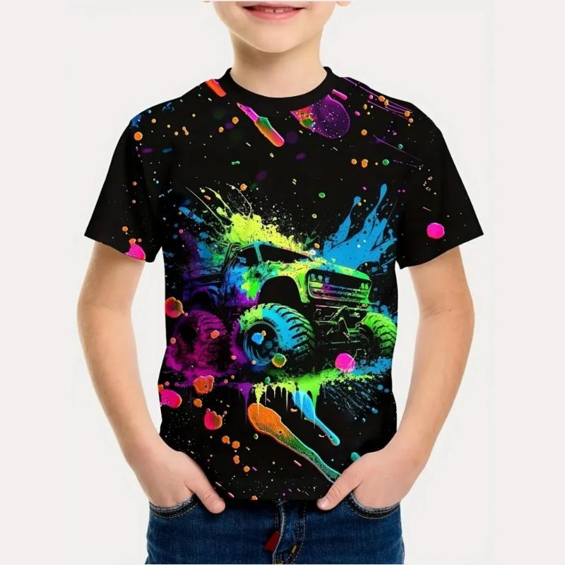 Roupa Infantil Estampa 3D Cool Dazzle Desenho Animado Gráfico Camisetas Modas Streetwear Gola Redonda Manga Curta Camiseta para um Menino