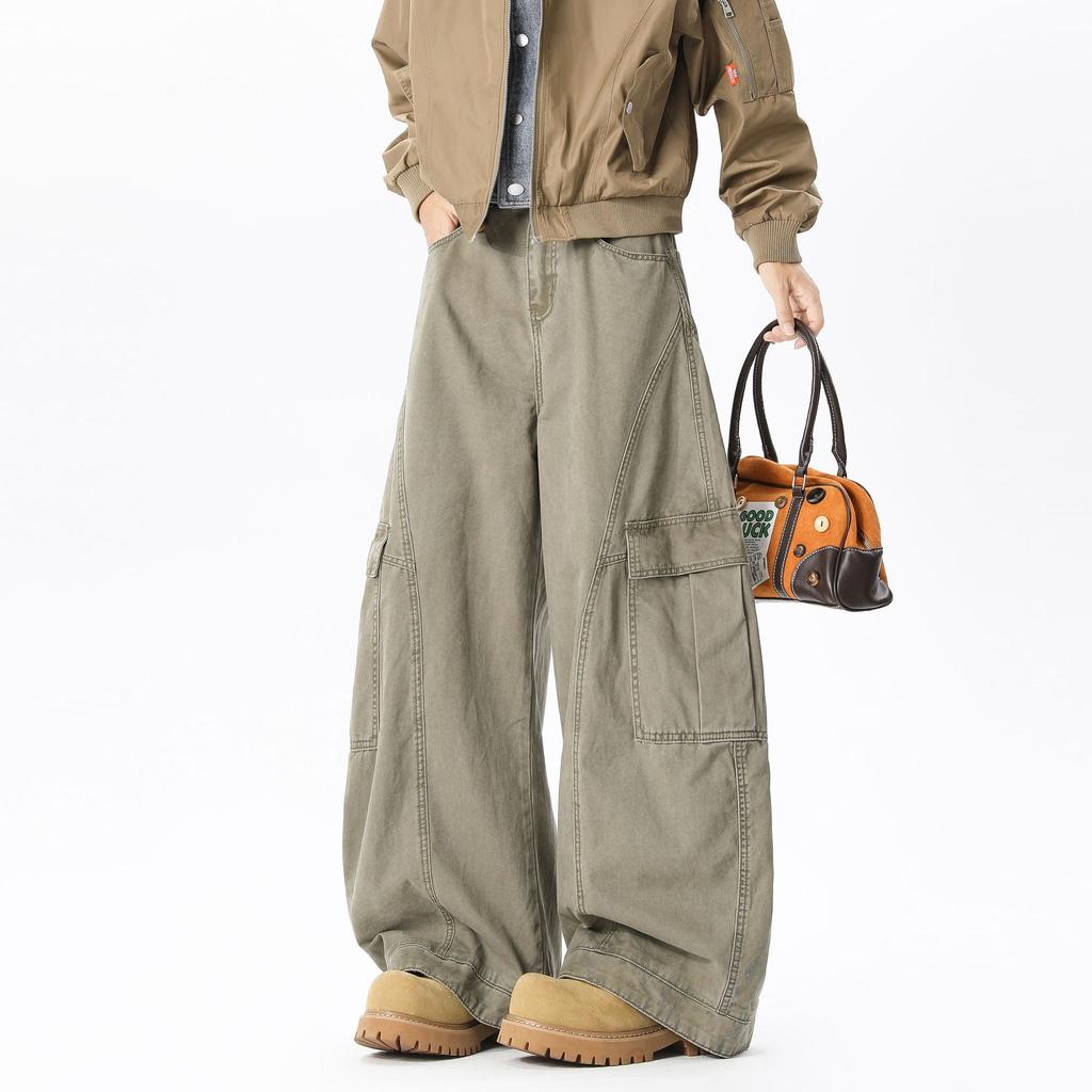 Maillard wide-leg overalls men's and women's high street multi-pocket scimitar pants casual trousers slim straight pants ruffian handsome