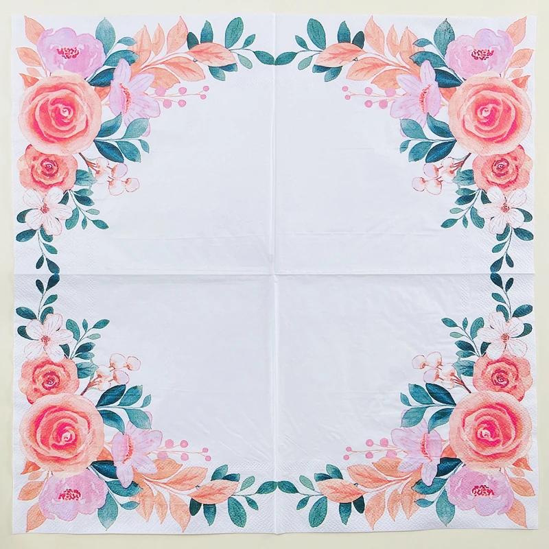 20pcs/Pac 33*33cm 2-Ply Disposable Party Napkin Floral Pattern