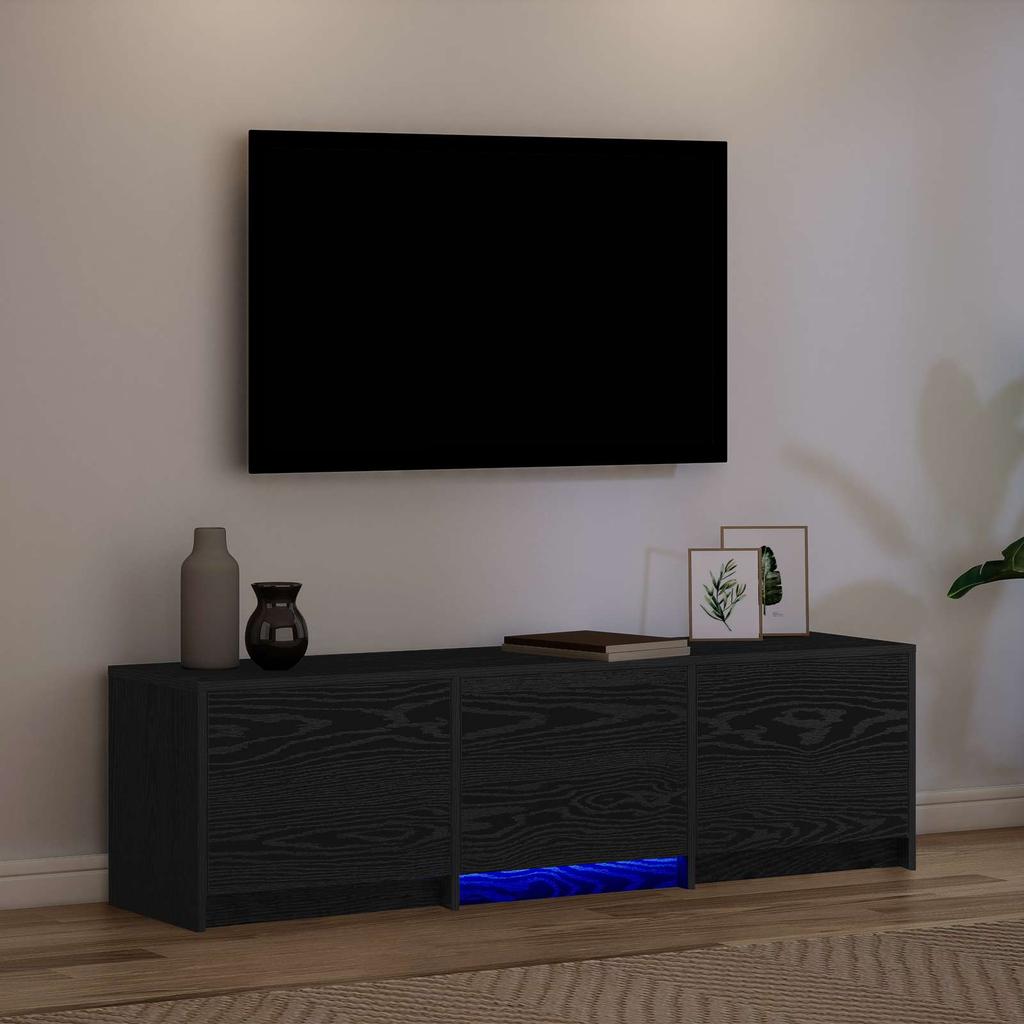 TV Stand with LED Lighting Black Oak 140 x 34 x 40 cm