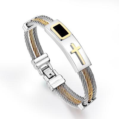 Men's New Health Titanium Steel Cross Bracelets Male Fashion Jewelry Geometry Chain Bangles