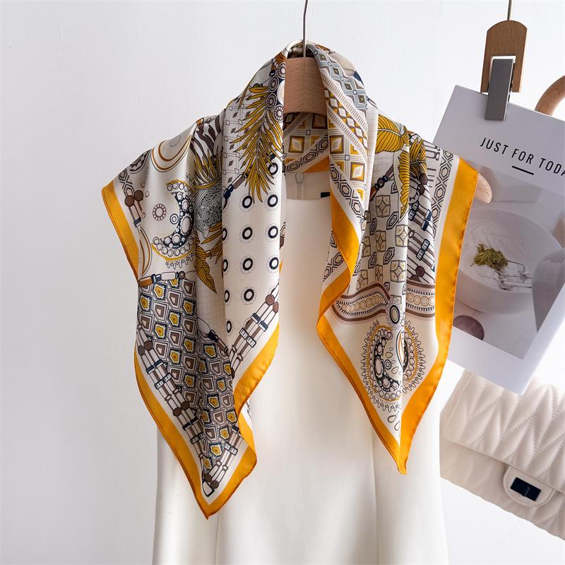 Luxury Brand Silk Square Plaid Scarf Women Satin Neck Hair Tie Band Soft work neckerchife  NEW Hijab Head Female Foulard