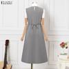 ZANZEA Women Casual Round Neck Sleeveless Loose Long Dress