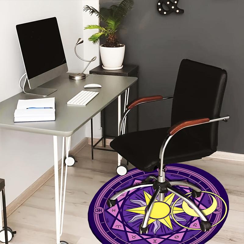1pc Astrological Mandala with Sun and Moon Symbols Round carpet, Made of Polyester,Perfect for Decorating Office Chairs, Living Rooms fplt074