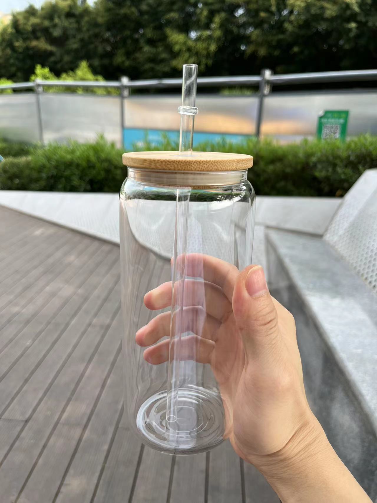 round 473ml 480ml 500ml 16oz frosted sublimation mason glass mason tumbler mason jar with bamboo lid and straw for sublimation 401-500ml