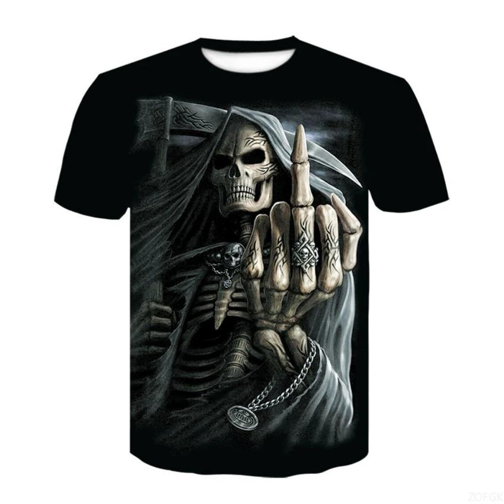 Anime Summer Printed Terrifying Skull 3D Fashionable Trendy Casual Comfortable Short Sleeve Personalized Round Neck Man