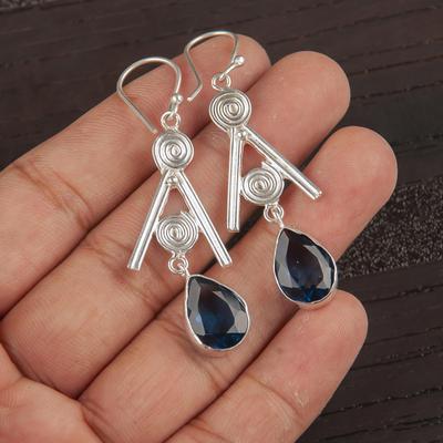 Joyería de Plata de Ley 925 con Topacio Azul Londres, Pendientes de Plata Hermosos Hechos a Mano, Joyería con Piedras Preciosas de Topacio Para el Amor